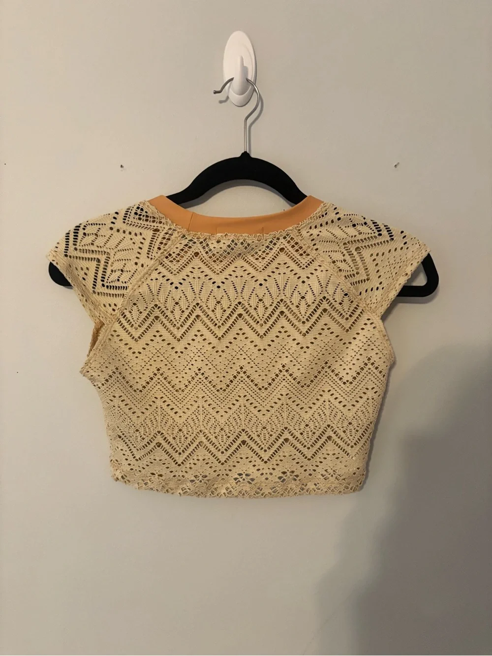 Free People Cream Crochet Crop Top with Mustard Neckline
